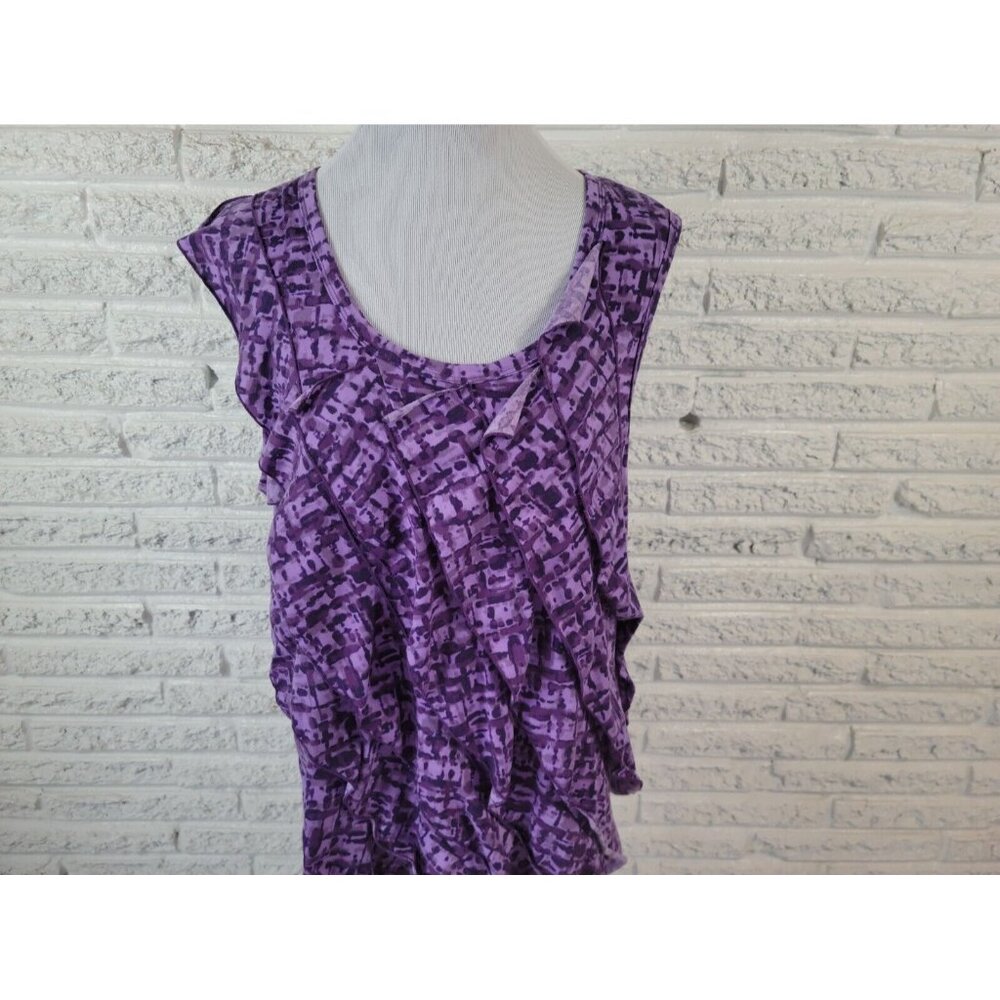 Beverly Drive Plus 16W/18W Purple Watercolor Sleeveless Ruffle Blouse WAT86XE - Picture 3 of 7